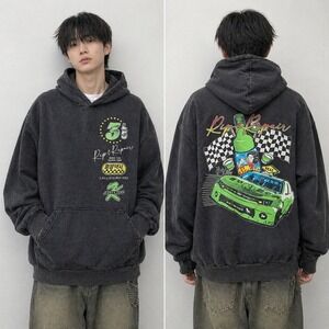RIPNRPR Hoodie‎ Mens Large Black Pullover Graphic Rip & Repair Made USA Race Car